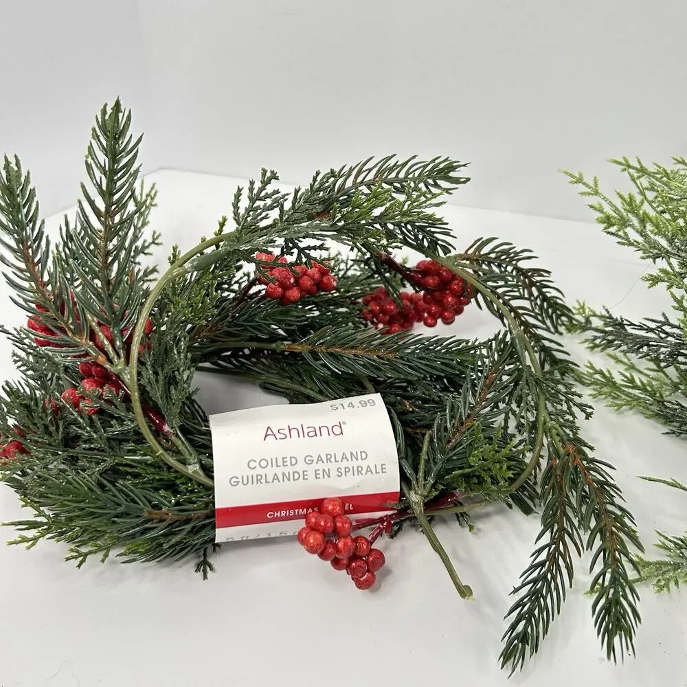 Ashland Christmas Greenery Lot - Icy Cedar Garland & Matching Floral Bush